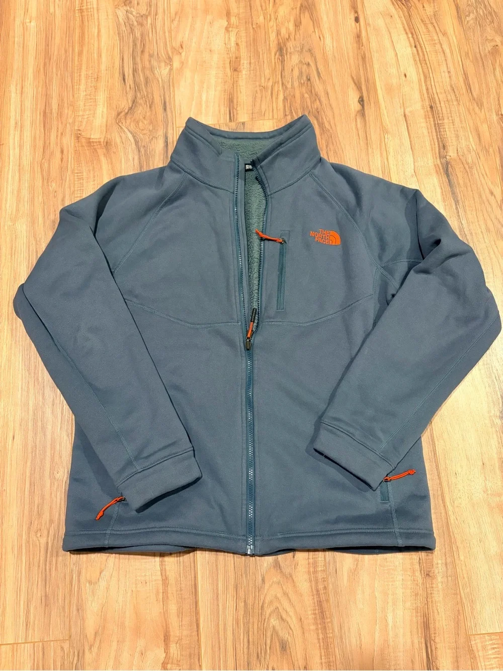 The North Face Slate Blue Zip-Up Fleece with Orange Accents